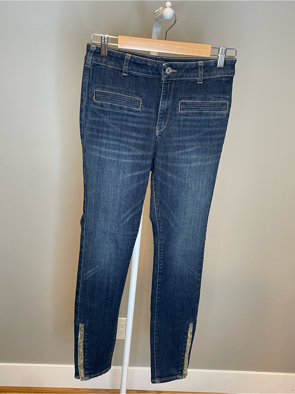 Pilcro and the Letterpress Dark Blue Skinny Jeans with Ankle Slits